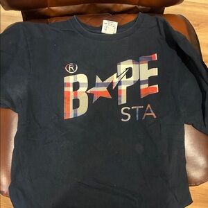Bape Black Tee with Multicolor Plaid BAPE STA Logo